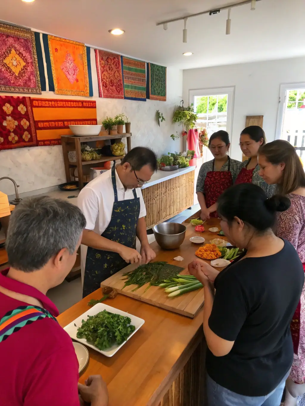 A group of elderly tourists participating in a traditional Thai cooking class, highlighting cultural immersion and social engagement.