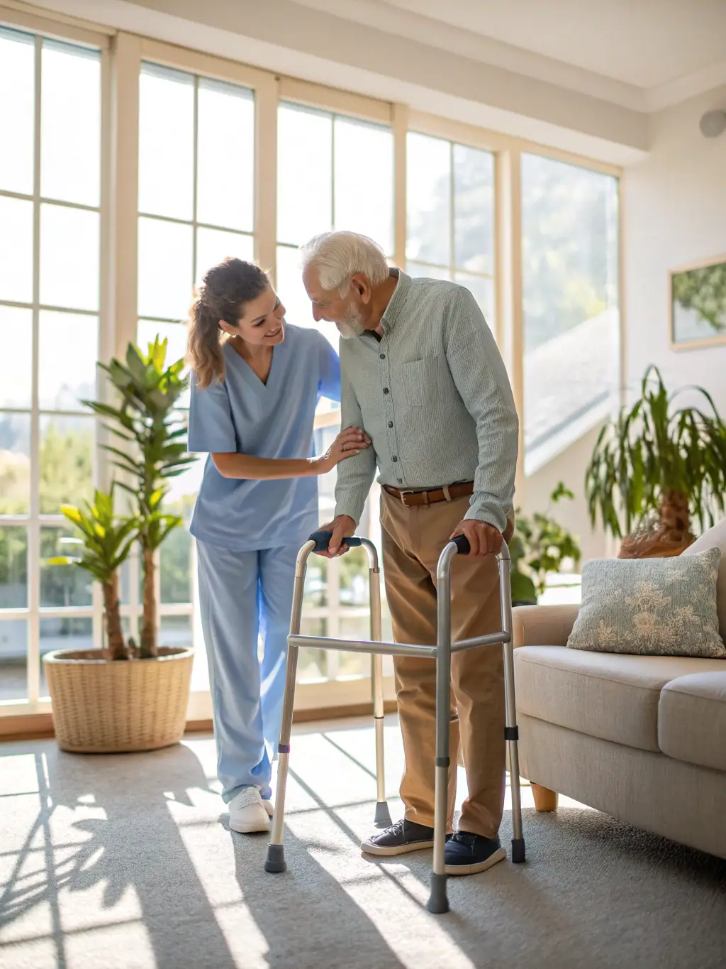 A close-up of a compassionate nurse assisting an elderly patient with a memory exercise at a Bangkok hospital, highlighting the personalized care provided.
